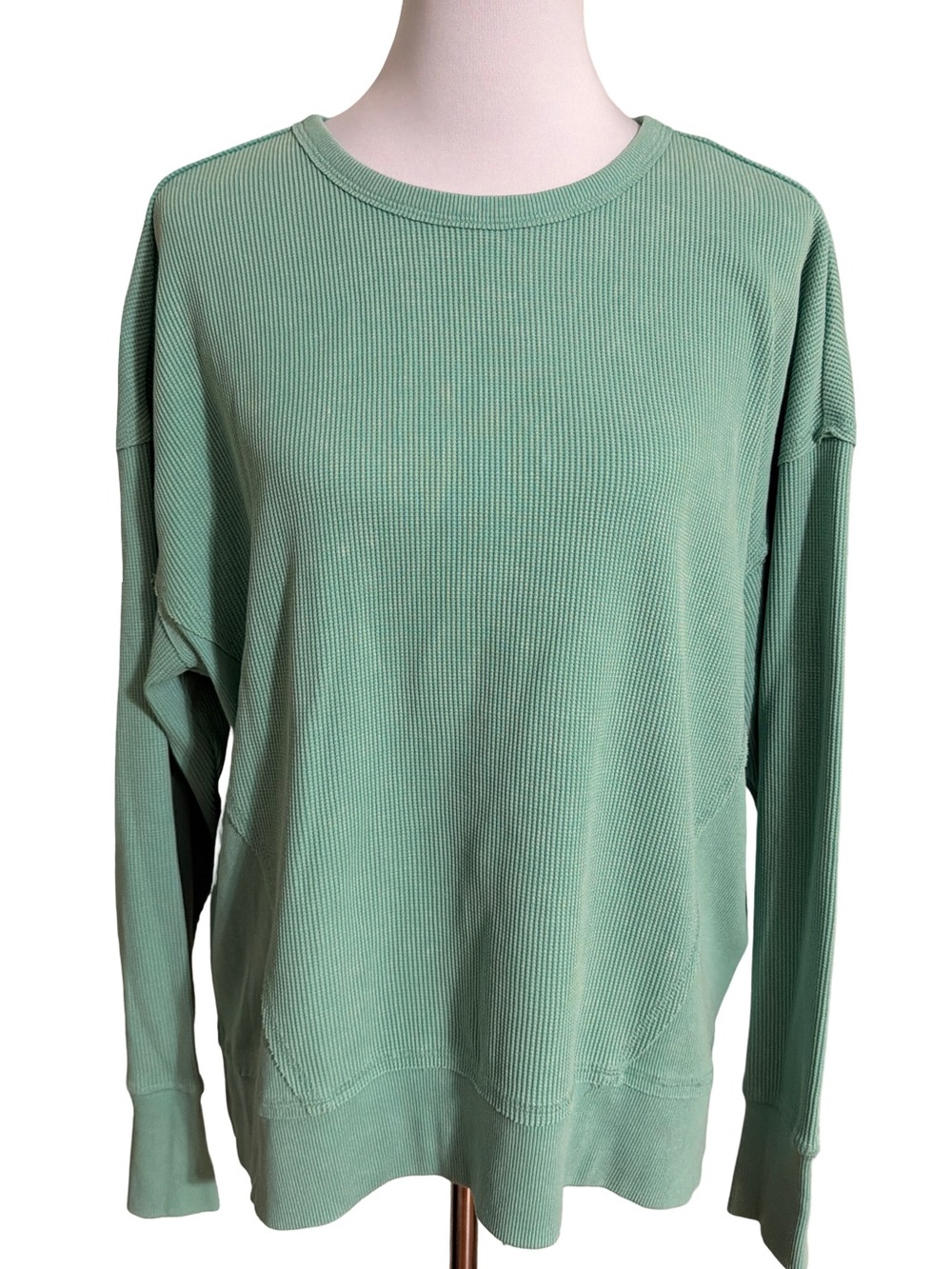 Seven7 Mint Green Waffled Crewneck Sweater Women's